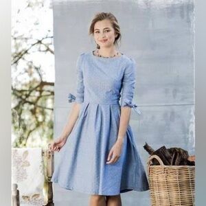 Shabby Apple denim Chambray Bow Sleeve Elbow Sleeve Dress 8